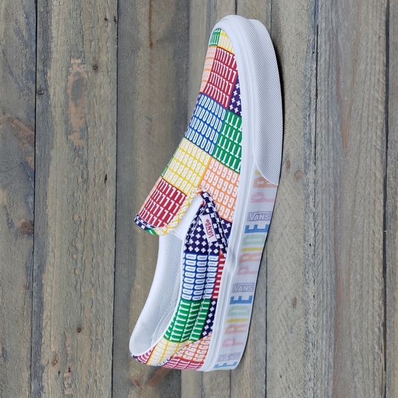 Vans Classic Slip On Pride Multi/True White Skate Casual Sneakers - Picture 1 of 8